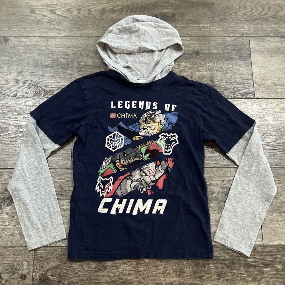 Vintage Y2K 2013 Lego Legends of Chima Long Sleeve Hoodie T-Shirt Kids XL 18/20